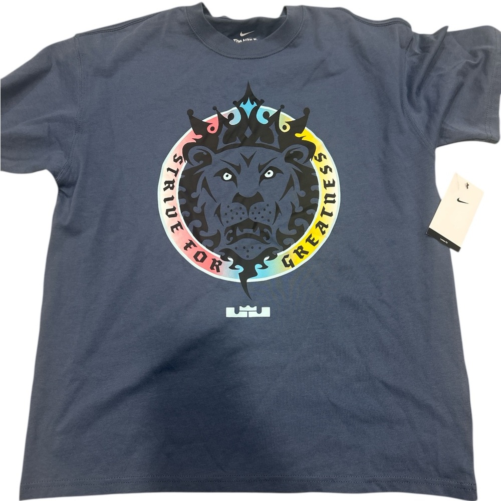 Nike LeBron James Strive For Greatness Lion Graphic T-Shirt Blue  Mens M